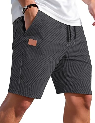 TARAINYA Textur korta byxor herr bomull shorts byxor sommar casual elastisk midja dragsko stretch fritidsshorts med fickor