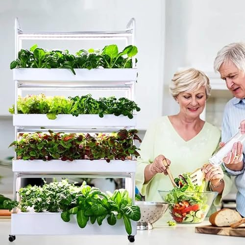 Sistema de cultivo hidropónico, kit de jardín de hierbas de torre vertical con características inteligentes automatizadas para interiores, 64 cápsulas, luz de crecimiento LED, ciclo de agua de 360