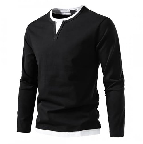 Camiseta de manga larga para hombre, corte ajustado, camiseta interior con cuello en V, manga larga, deportiva, informal, camiseta muscular, jersey de invierno de algodón, jersey de punto 2 en 1