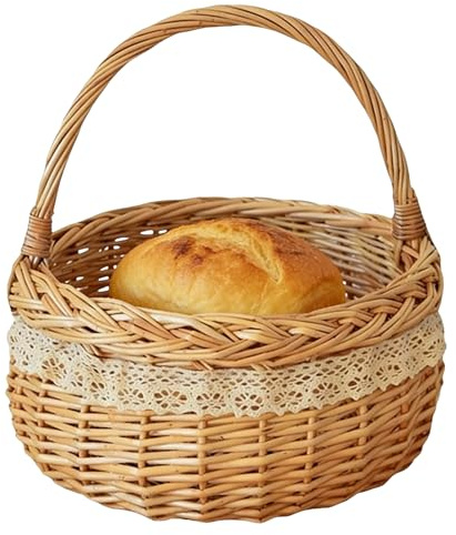 Cesta de mimbre natural – Decoración para el hogar tejida a mano | Cesta de picnic infantil para Pascua, al aire libre, y, ramos de huevos, cocina, salón y decoración
