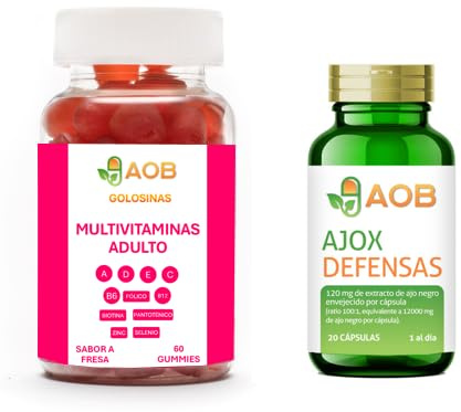 Lote de 1 bote de 60 Gummies de Multivitaminas y 1 bote de 20 Cápsulas de Extracto de Ajo Negro de Alta Concentración AJOX DEFENSAS
