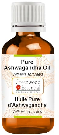 Greenwood Essential naturlig ren ashwagandhaolja (Withania somnifera) terapeutisk kvalitet för hår, hud och aromaterapi 5 ml (0,16 oz)