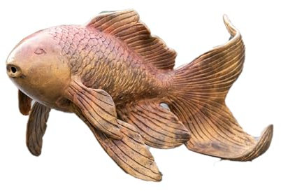 IDYL Bronze-Skulptur Farbige Fisch Fontäne | 11x8x18 cm | Fisch Bronze-Figur handgefertigt | Wetterfest