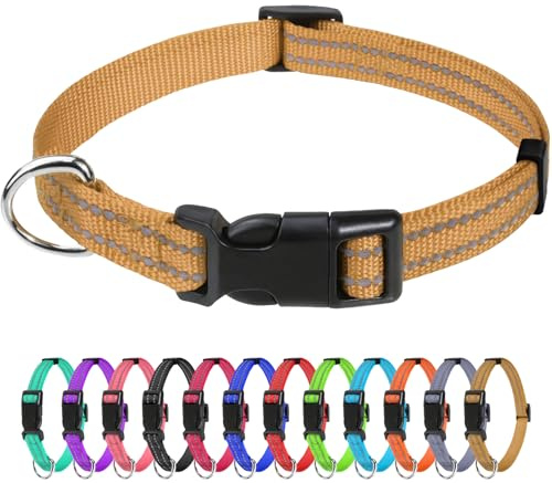TagME Collier pour Chien, Collier en Nylon Réfléchissant Réglable Classique Convient pour Chiot, Marron, 1.5cm Largeur