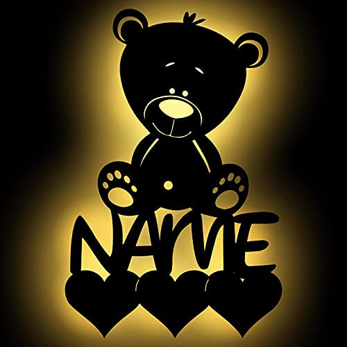 Personalisierbares Bärchen Teddy-bär Led Wand-Lampe Nachtlicht Schlummerlicht Geschenk für Kinder & Babys I Baby-Geschenke zur Geburt & Taufe für Mädchen & Junge