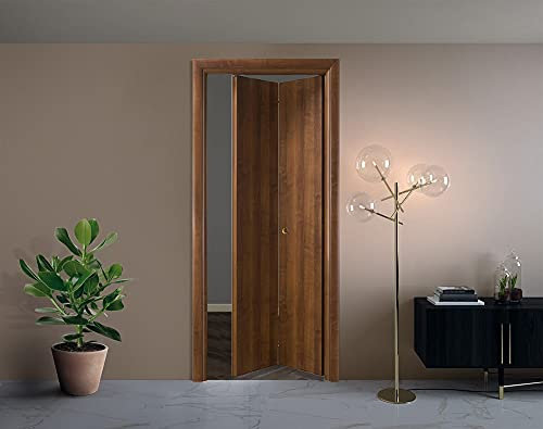 Porta interna a libro in laminato Noce Nazionale Scuro porta pieghevole con serratura Finitura Ottone 80X210