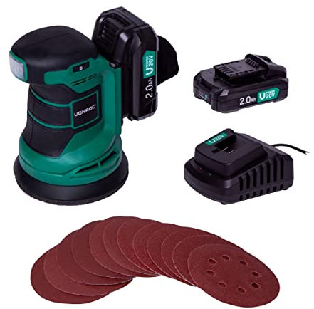 VONROC Exzenterschleifer Akku, Schleifmaschine - Handschleifer mit Staubbehälter 20V mit 2x2Ah Akku und Ladegerät, 125mm, 10.000/min - inkl. 12 Schleifpapier