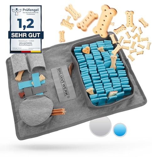 Briliantwerk®️ Schnüffelteppich Hund – Extrem widerstandsfähiges Material - 5 Trainingselemente und 3 Schwierigkeitsstufen – Das Intelligenzspielzeug für Hunde jeder Größe (Blau)