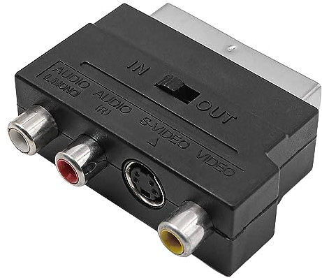 Tiardey Scart-Adapter, Scart auf 3 x RCA20PIN S-Video-Adapter mit IN/Out-Schalter, Composite-AV-Anschluss, Kabel-Adapter-Wechsler for TV, VCR, Virgin Media, Freeview, DVD, Wii, Android Boxe and More
