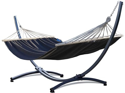 Potenza amaca da giardino con struttura in acciaio, per 2 persone, amaca 220 x 160 con barre trasversali, portata 200 kg (Grafite, Telaio zincato premium)