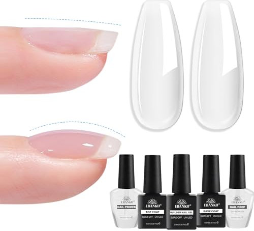 EBANKU Base und Top Coat Builder Gel Set mit Primer für Gelnägel und Dehydrator für Nägel, Gel Nagellack No Wipe Soak Off UV Nagellack Unterlack & Überlack für Gelnägel Nail Art Maniküre