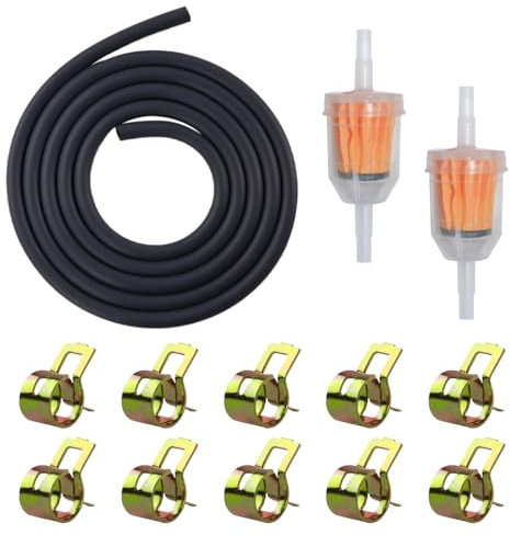 ANBOWEI Benzinschlauch 6mm Set - 2 Meter 1/4 Kraftstoffschlauch Kit mit 2 Stück Benzinfilter 6mm/8mm und 10 Stück Schlauchschellen für Motorrad,Roller,Rasenmäher,Auto