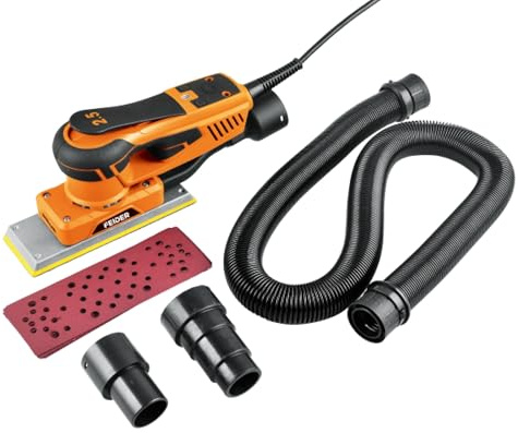 FEIDER Ponceuse Vibrante 350 W, Moteur Brushless, 7 Vitesses, 70x197 mm, Plateau Auto-Agrippant, Adaptateur Aspirateur, Flexible Extensible 1-4 m, Protection Court-Circuit – STELLAR4