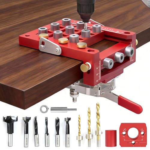 Localizador de Perforación, 2/6/8/10/15/20/35 MM Guia Taladro de Doweling Jig Kit 3 en 1 Herramientas Carpinteria Madera con Clip de Posicionamiento Guía de Perforación Ajustable