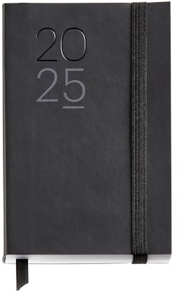 Miquelrius - Agenda 2025, dagbok 90 x 140 mm, dagskalender, flexibelt omslag av liknande insytt läder, 80 g/m² papper, katalanska, engelska och portugisiska