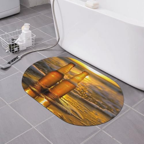 BEIVGOXL Badematte mit Aufdruck Bottles Beer Beach Sunset Time, rutschfeste Kieselgur Duschmatte, 40 x 60 cm, schnell trocknend, einfache Reinigung, Badezimmermatten, Teppiche, passend unter Tür,