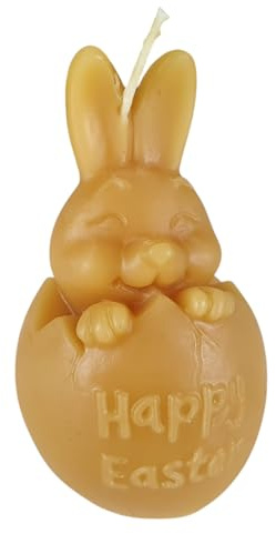 Bienenwachskerze Hasenkerze Osterhase im Ei 10 cm Ostern Happy Easter — handgegossene Osterhasenfigur Ei-Sockel, Made in Germany