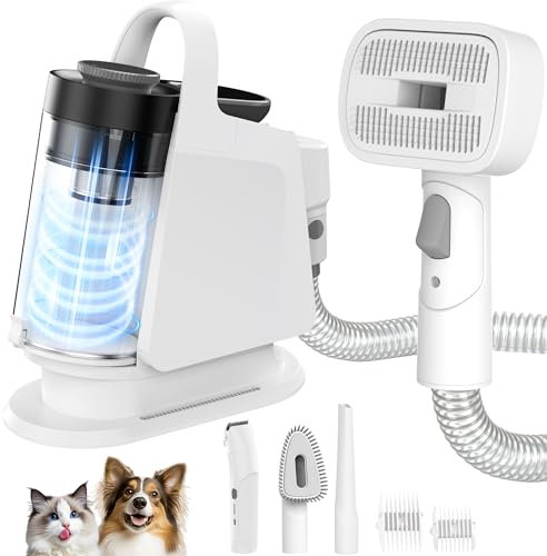 Hundeschermaschine mit Staubsauger, 13000Pa Hundehaarschneidemaschine, Leise Schermaschine Hund Katze Hundehaarschneidemaschine mit 7 Pflegewerkzeugen, Schermaschine Hund, 2L Staubbehälter