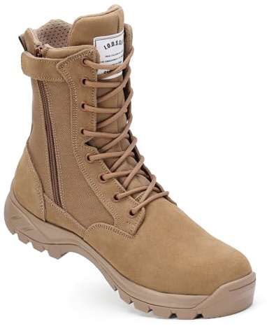 IODSON Botas de Trabajo Tácticas Militares para Hombre Ligeras Botines de Combate para Motocicleta y Montañismo Botas Policiales con Cremallera YKK