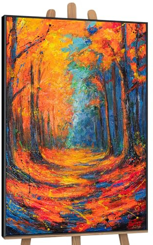YS-Art Quadro Foresta Autunnale Colorata Dipinto a Mano su Tela Arte Moderna Astratta per Soggiorno Corridoio e Ufficio 140x100 cm