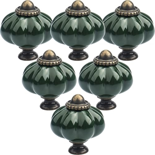 LHNNDM Lot de 12 boutons de porte en céramique, Boutons de citrouille vert clair en céramique avec vis, Poignées de tirage d'armoire anciennes pour placards de cuisine, commode (12, Vert foncé)