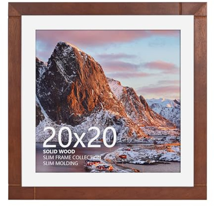 FOLANCRA 20x20 Picture Frame, Puzzle Frame for Wall, Wood Frame Brown Picture Frame for 20 x 20 Square Picture Poster Photo, Wood Gallery Poster Frame