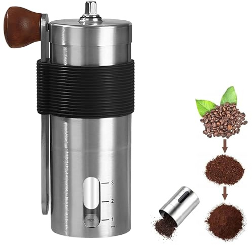 Kaffeemühle Manuell, Keramikmahlwerk Verstellbarer Mahlgradeinstellung 304 Edelstahl, Mini Hand Kaffeebohnenmühle, Kaffeebohnen Mahlgerät für Reisen Camping Büro Espresso Übergießen usw