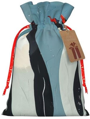 Bolsas de regalo con cordón de Navidad con estampado de pingüino, saco festivo de Navidad, fiesta de cumpleaños, embalaje de regalo