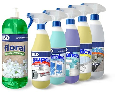 AMPER Pack de Limpieza Esencial de 6 productos para el Hogar con Fregasuelos Aroma Floral