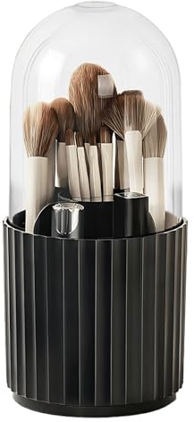 Terafeels Make Up Kosmetik Organizer, 360 drehbarer Make-up-Pinselhalter, Organizer, transparent, staubdicht （Schwarz A）