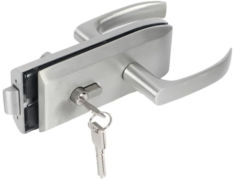 Cerradura de puerta de cristal de acero inoxidable, mango deslizante con 3 llaves, herraje para puerta de cristal mate con muesca para cristal, oficina, baño, dormitorio, balcón
