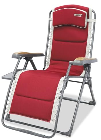 Quest Bordeaux Pro Range – Folding Camping Chairs, Loungers & Accessories, Red – Recline/Easy/Relax XL/Double Snug/Lounge Bed/Leg Rest Options (1, Bordeaux Pro Relax XL Chair With Side Table)