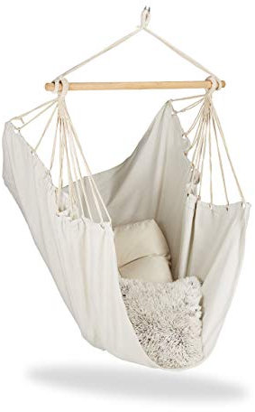 Relaxdays Silla Colgante para Interior y Exterior, Hamaca para Niños y Adultos, hasta 150 kg, Sillón de Colgar, Beige
