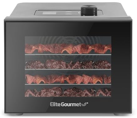 Elite Gourmet Food Dehydrator, Stainless Steel Trays Food Dehydrator, Adjustable Temperature Controls, Jerky Herbs Fruit Veggies Snacks