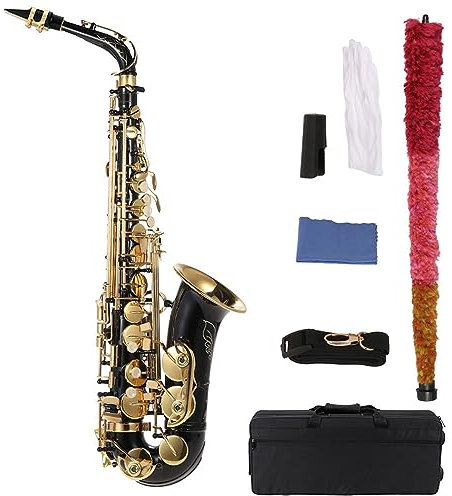 summina Gold lackiertes Messing Saxophon Saxophon E-Flach Note Altsaxophon 82Z Schlüsseltyp Holzblasinstrument mit Pinsel Tuch Handschuhe Gepolsterter Gurt