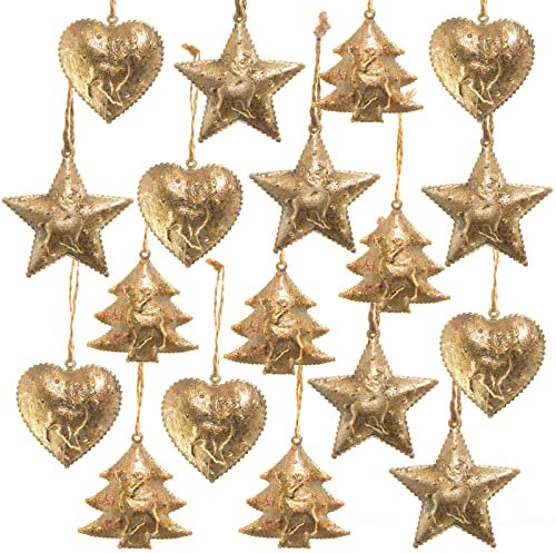 Logbuch-Verlag 18 goldene Weihnachten Anhänger aus Metall 5 cm Goldfarbene Christbaumanhänger Baumbehang rustikal nostalgisch