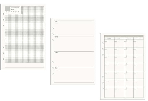 AxeWoodz A5 Refill Paper 3 Pack Undated Daily Weekly Monthly Binder Inserts 6-Hole Punched Filler Paper Planner Refills, 135 Sheets/270 Pages Refillable Binder Papers
