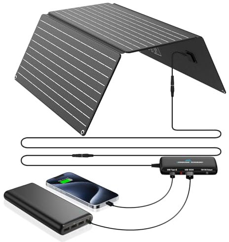 Ecosonique 30W/36W Cargador Solar Portátil IP67 ETFE, 3 Puertos DC19V, USB-A24W, USB-C20W Placa Solar con HUB de Alimentación Extraíble, Panel Solar Plegable para Teléfono, Estación de Energía Pequeña