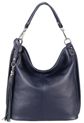 OBC Made IN Italy Damen XL Leder Tasche Business Shopper Schultertasche Ledertasche Umhängetasche Handtasche Nappaleder Dunkelblau