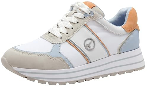 Tamaris dam låga sneakers, dam halvskor, utbytbar fotbädd, Ljusblå kam, 40 EU