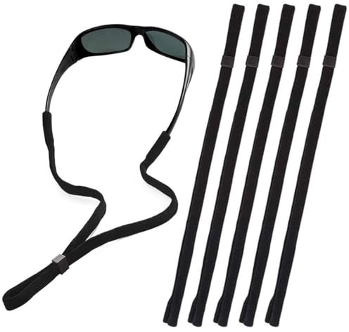 PLABBDPL Confezione 5 Cinghie per Occhiali Sportivi,Cinghie per Occhiali Regolabili,Cinturino per Occhiali Sole Galleggiante con Fibbia, Cordino per Occhiali Antiscivolo per Uomini Bambini Donne, nero