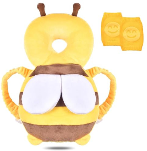 Baby Kopfschutz,Atmungsaktive Baby Head Schutzpolster,mit Knieschonern,Baby Kopfschutz Kissen und Baby Knieschützer,Ideal für Kinder, die krabbeln und laufen lernen, bienenförmig