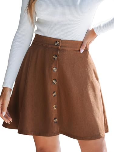 CUPSHE Damen Cordrock Vorne Knöpfe Minirock A Linie Cord Rock Ausgestellt Retro Stil Casual Chic Rock, Braun, M