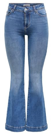 ONLY Pantalon évasé pour Femme - Taille Moyenne - Coupe rétro - Jean évasé Onlblush Mid Retroflared DNM Dia550 Noos, Denim Bleu médium, S / 32L