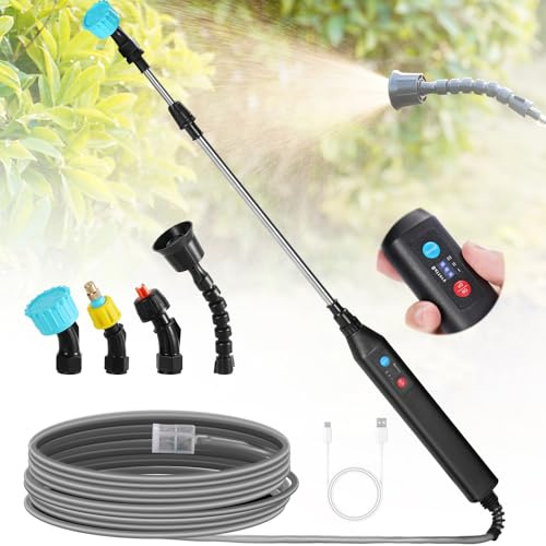 DOUBFIVSY Pulverizador Eléctrico para Plantas, Pulverizador Jardín con 4 Boquillas y 3M Mangueras, Indicador de Nivel de Batería, 3 Velocidad Ajustable, Pulverizadores a Presión a Batería Recargable