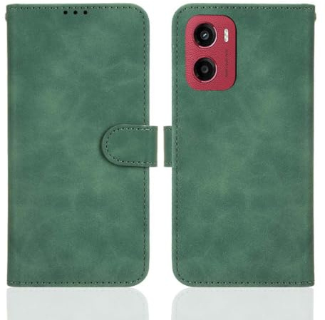 PEIYE Flip Cover per Motorola Moto E15 / Moto G05, Custodia Libro in PU Pelle Portafoglio, Case Antiurto Soft con Porta Carte e Chiusura Magnetica, Funzione Stand, (Verde)