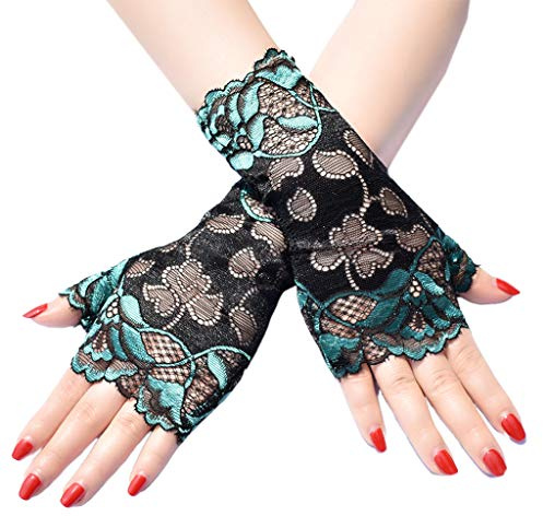 ZEKANXX Women Thin Sunscreen Fingerless Gloves Hollow Floral Lace Contrast Color Party Dance Driving Mittens