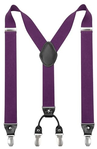 JEMYGINS Tirantes para hombre de 3,5 cm de ancho con 4 clips en forma de Y, elástico y longitud ajustable, morado, M