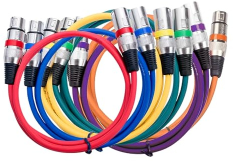Laroal Cable de micrófono XLR (6 Unidades, Macho a Hembra, balanceado, XLR, DMX, 1 m, Morado, Rojo, Azul, Naranja, Amarillo y Verde)