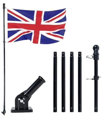 Flag Pole Kit 6FT Flagpole Kit for British flag Flag Metal Flagpole with Mounting Bracket Stainless Steel Flag and Pole Set for House Garden Yard Outdoor Fence